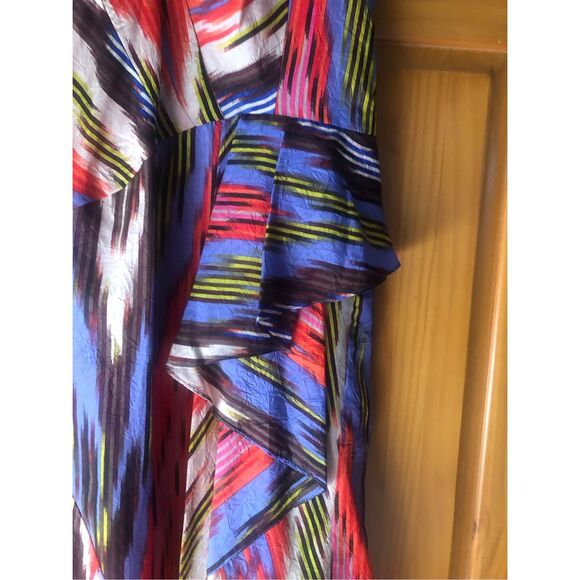 Nanette Lepore Go Getter Ruffled Ikat Silk Dress Size 12 - Picture 7 of 13
